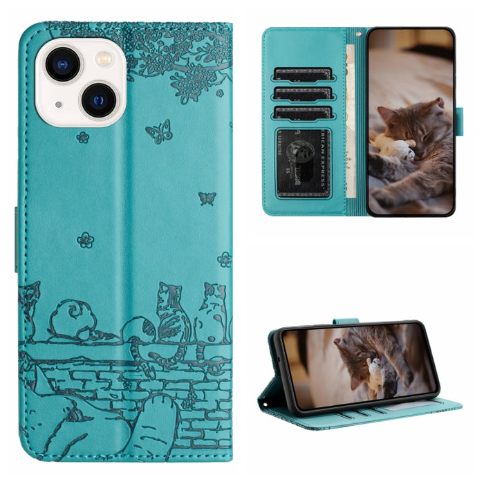 Estuche para teléfono de cuero con estampado de gato con cordón