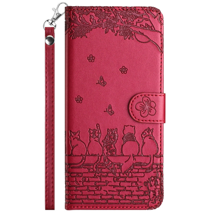 Estuche para teléfono de cuero con estampado de gato con cordón
