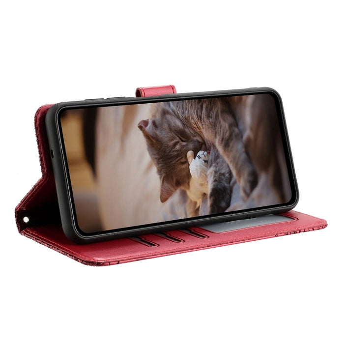 Estuche para teléfono de cuero con estampado de gato con cordón