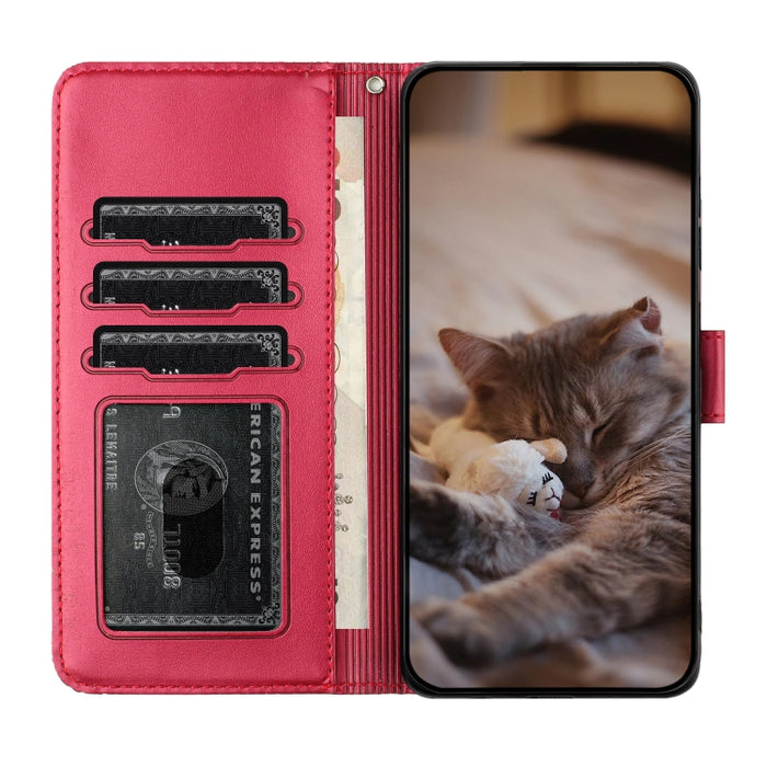 Estuche para teléfono de cuero con estampado de gato con cordón