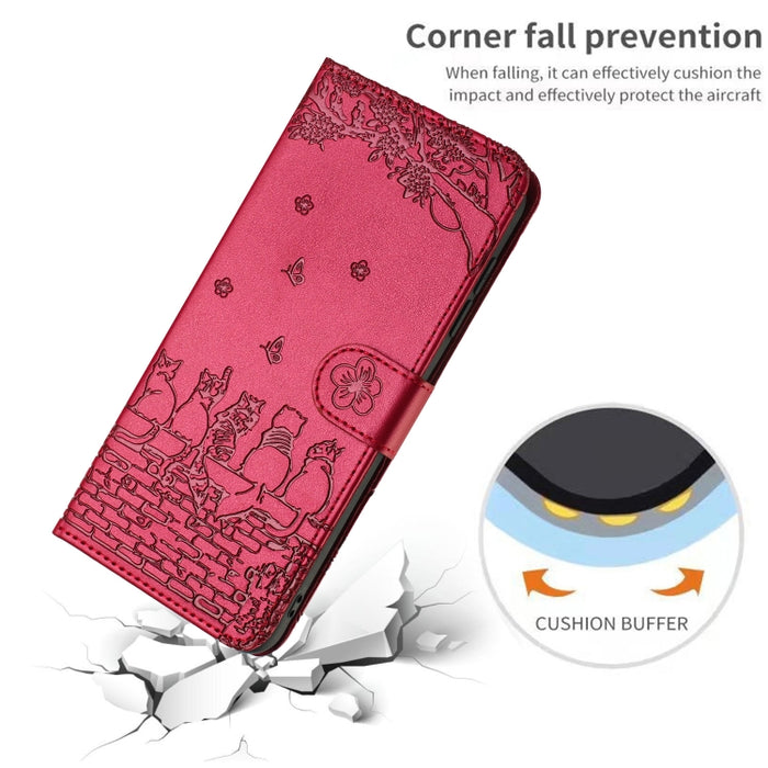 Estuche para teléfono de cuero con estampado de gato con cordón
