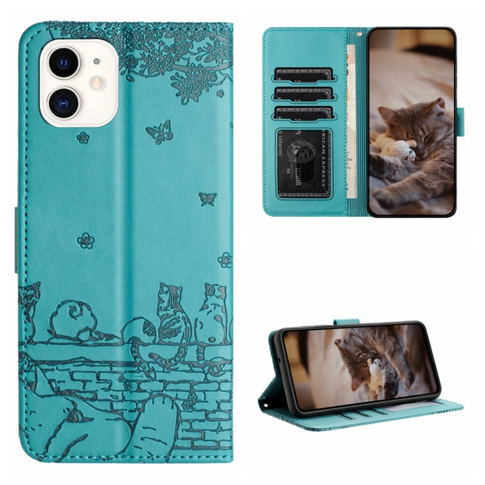 Estuche para teléfono de cuero con estampado de gato con cordón
