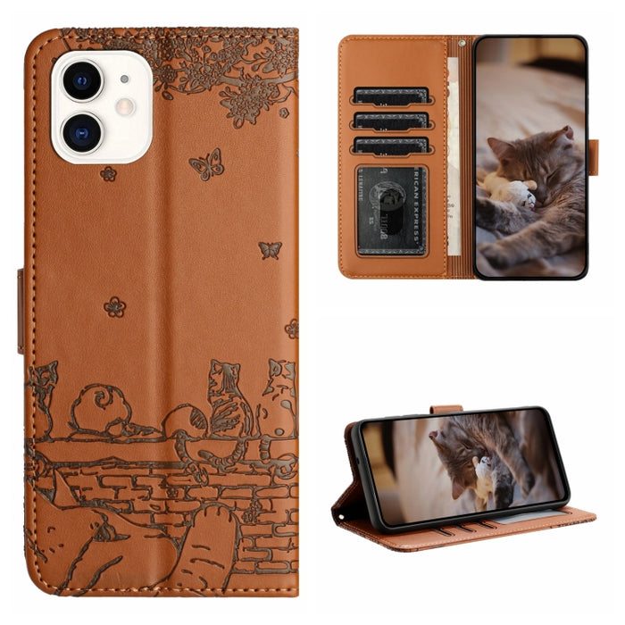 Estuche para teléfono de cuero con estampado de gato con cordón