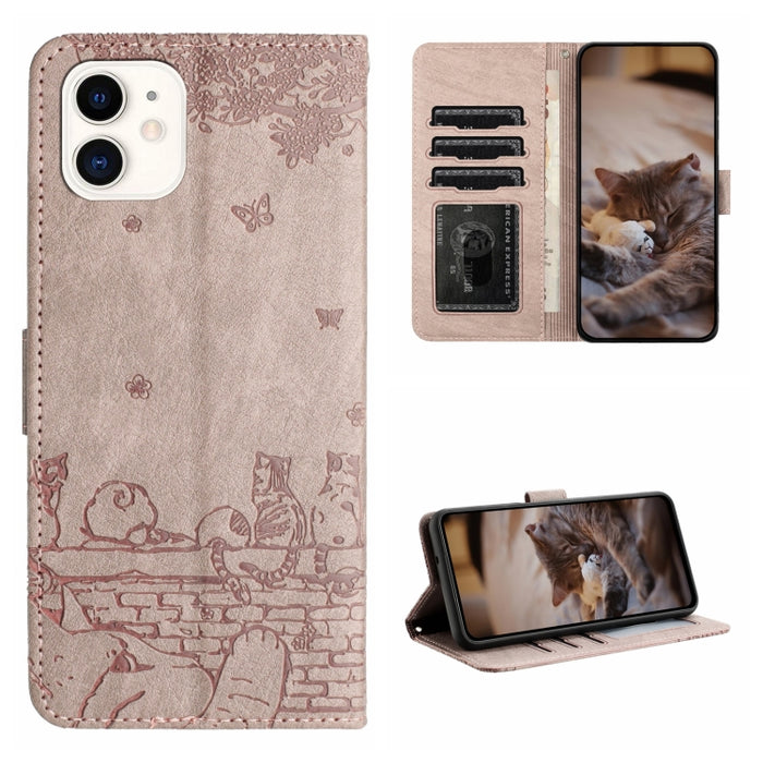 Estuche para teléfono de cuero con estampado de gato con cordón