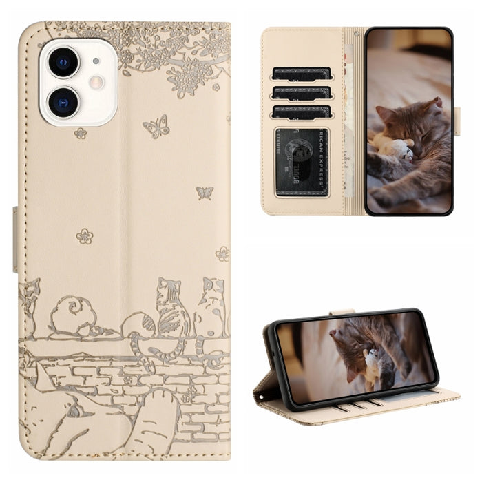 Estuche para teléfono de cuero con estampado de gato con cordón