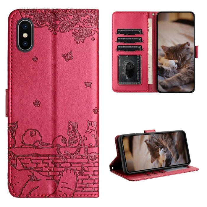 Estuche para teléfono de cuero con estampado de gato con cordón