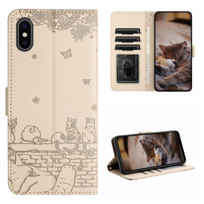 Estuche para teléfono de cuero con estampado de gato con cordón