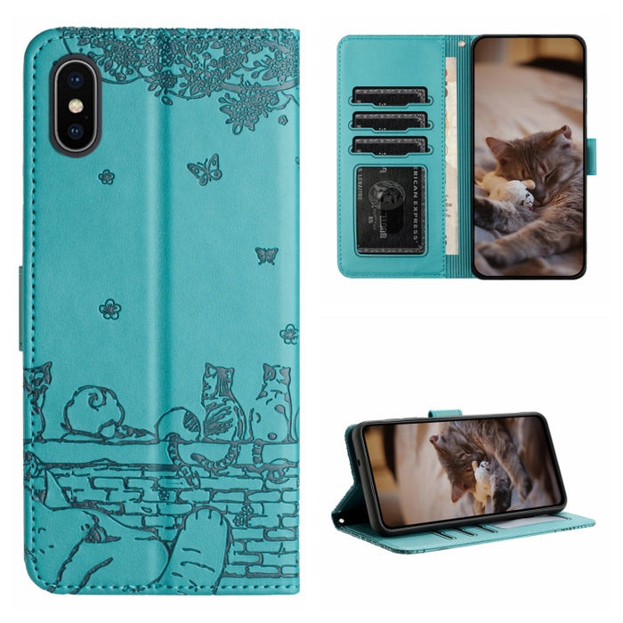 Estuche para teléfono de cuero con estampado de gato con cordón