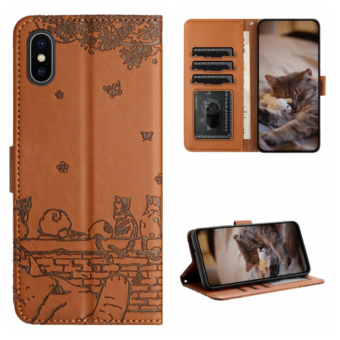 Estuche para teléfono de cuero con estampado de gato con cordón