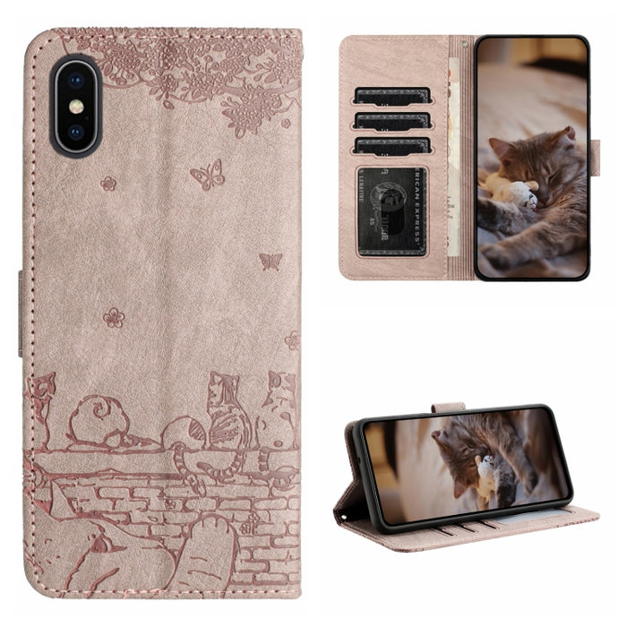 Estuche para teléfono de cuero con estampado de gato con cordón