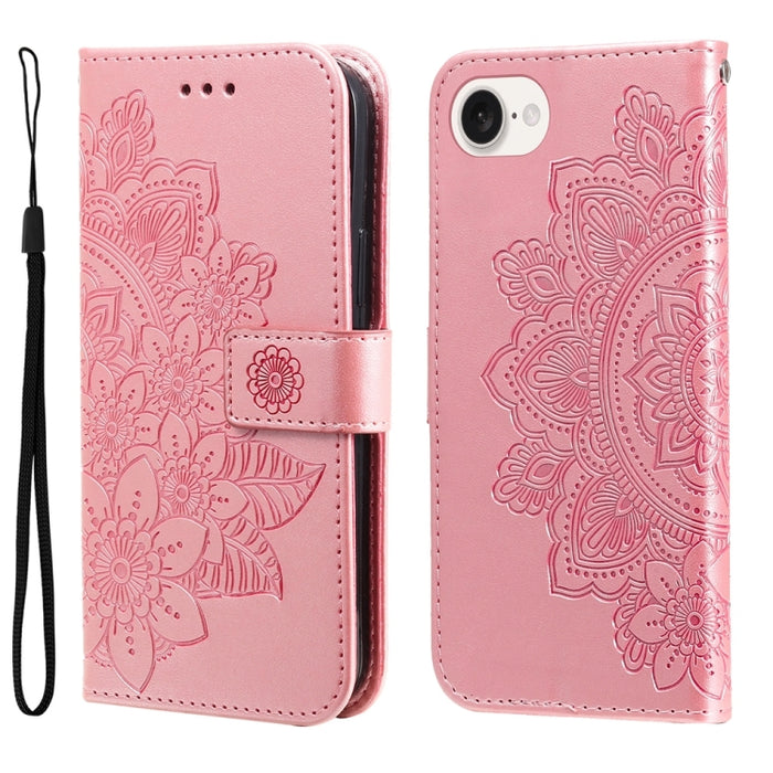 Estuche para teléfono de cuero con estampado de flores de 7 pétalos