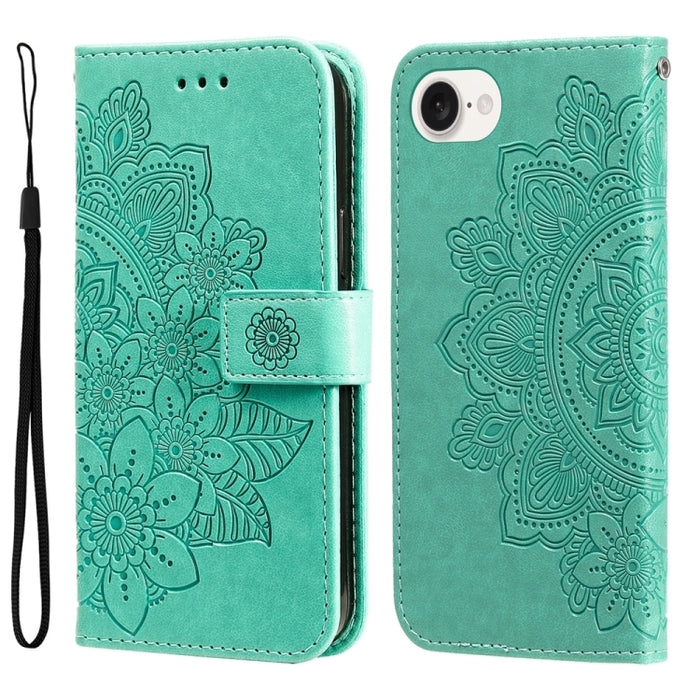 Estuche para teléfono de cuero con estampado de flores de 7 pétalos