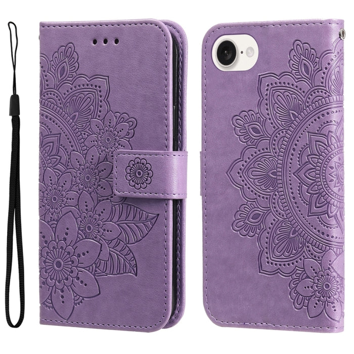 Estuche para teléfono de cuero con estampado de flores de 7 pétalos