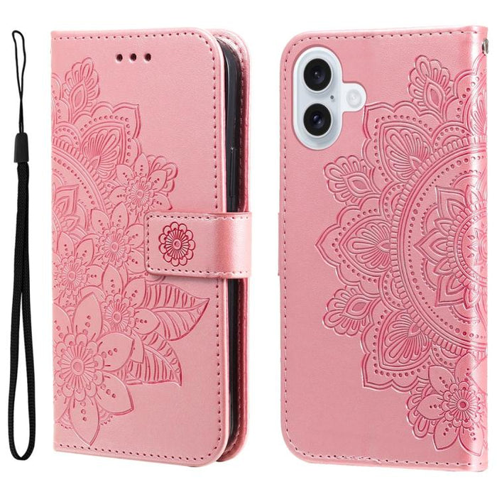 Estuche para teléfono de cuero con estampado de flores de 7 pétalos