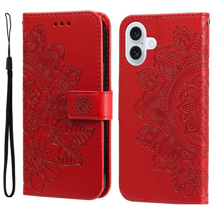 Estuche para teléfono de cuero con estampado de flores de 7 pétalos