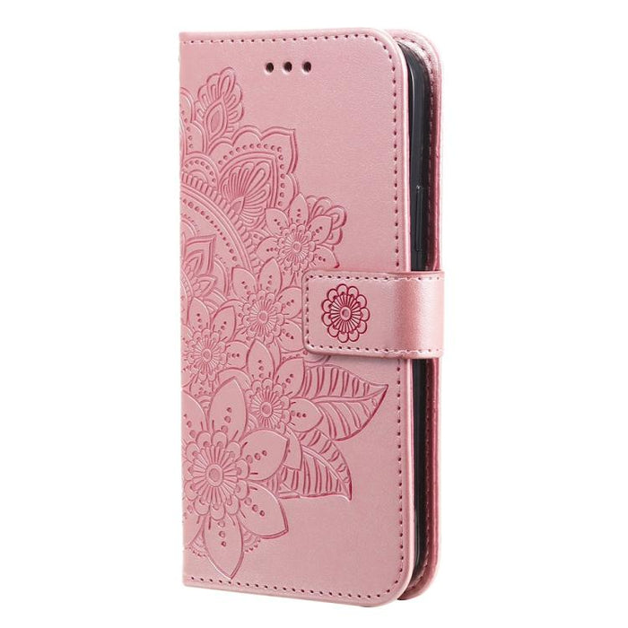 Estuche para teléfono de cuero con estampado de flores de 7 pétalos