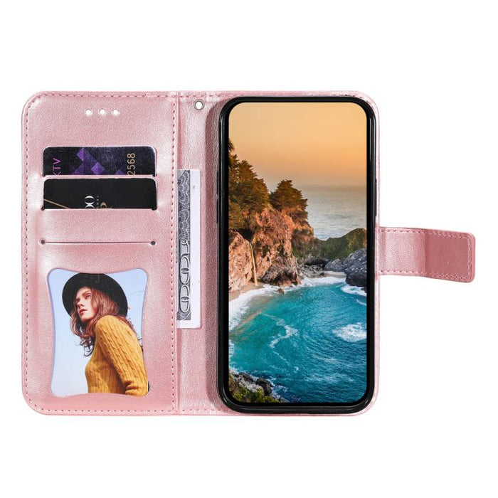 Estuche para teléfono de cuero con estampado de flores de 7 pétalos