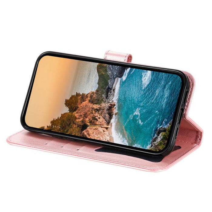 Estuche para teléfono de cuero con estampado de flores de 7 pétalos