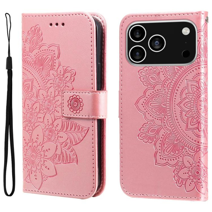 Estuche para teléfono de cuero con estampado de flores de 7 pétalos