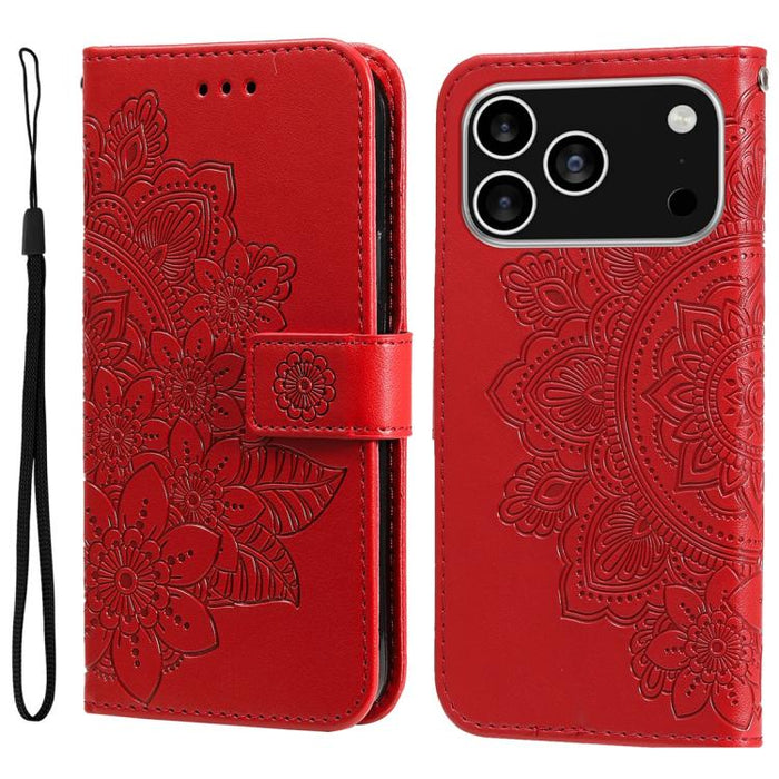Estuche para teléfono de cuero con estampado de flores de 7 pétalos