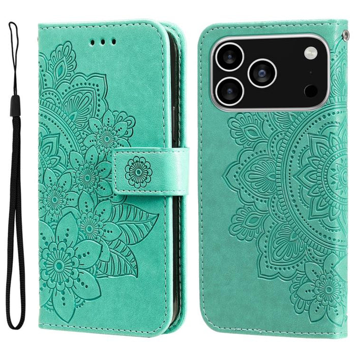 Estuche para teléfono de cuero con estampado de flores de 7 pétalos