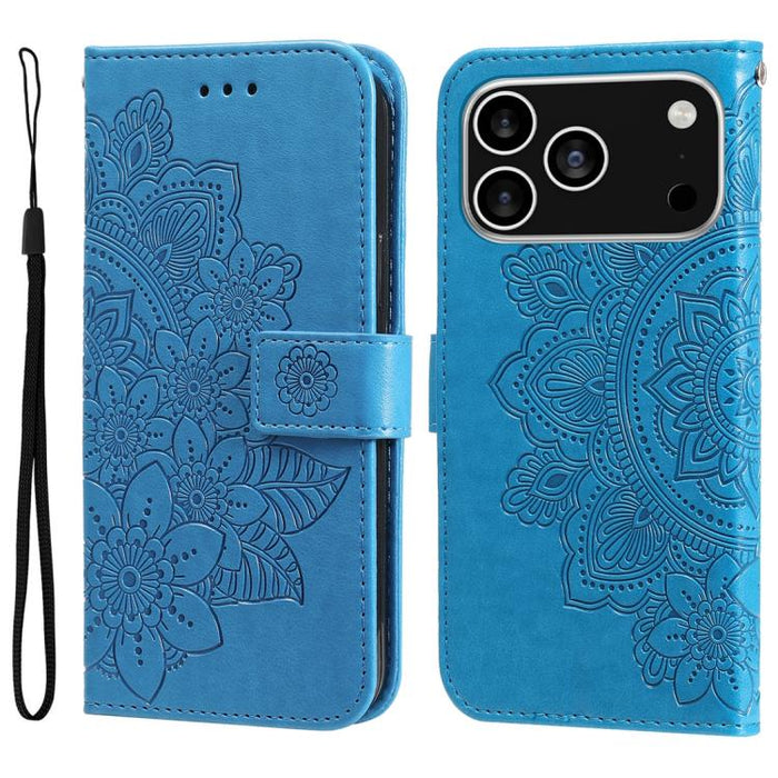 Estuche para teléfono de cuero con estampado de flores de 7 pétalos