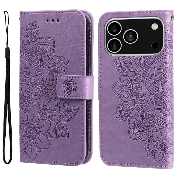 Estuche para teléfono de cuero con estampado de flores de 7 pétalos