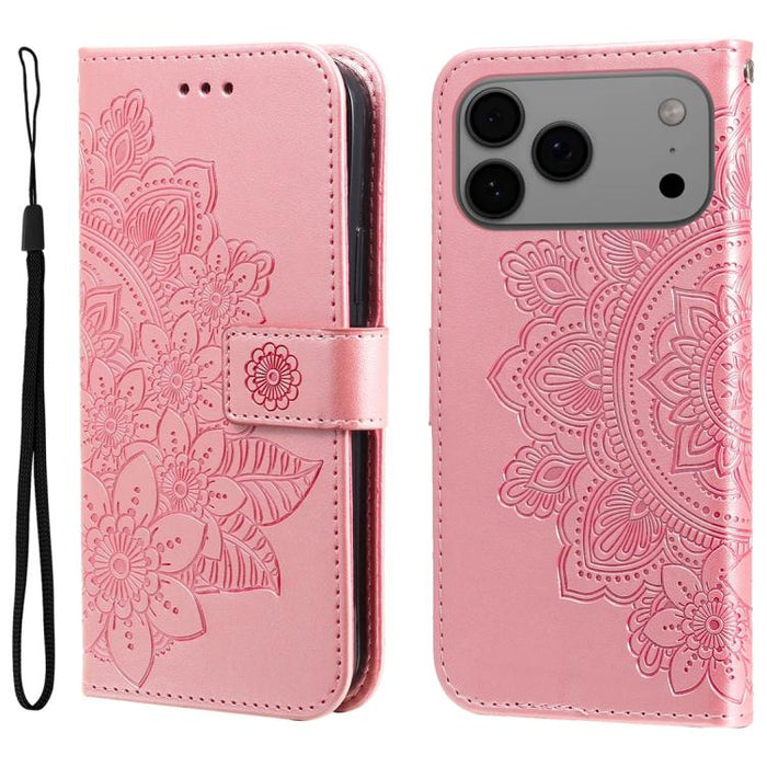 Estuche para teléfono de cuero con estampado de flores de 7 pétalos