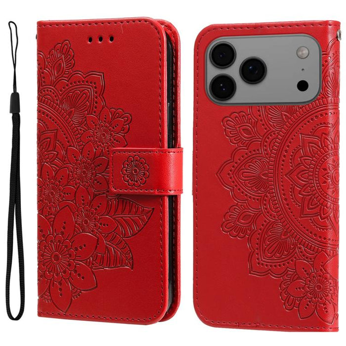 Estuche para teléfono de cuero con estampado de flores de 7 pétalos
