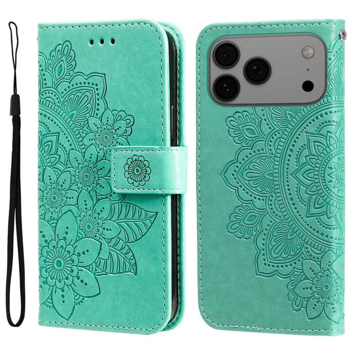 Estuche para teléfono de cuero con estampado de flores de 7 pétalos