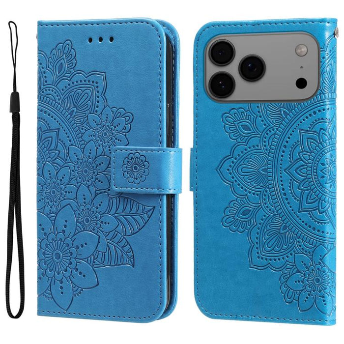 Estuche para teléfono de cuero con estampado de flores de 7 pétalos