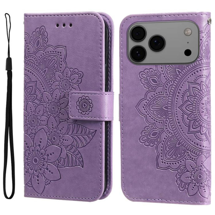 Estuche para teléfono de cuero con estampado de flores de 7 pétalos