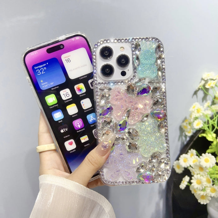 Estuche para teléfono TPU con diamantes y nudo de lazo de cristal de hielo