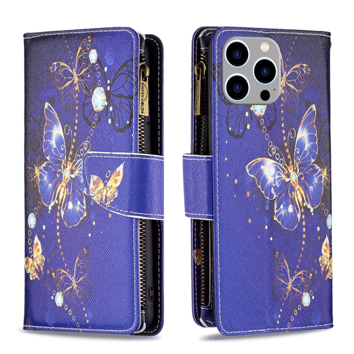 Estuche de cuero para teléfono con cremallera y patrón de dibujo coloreado