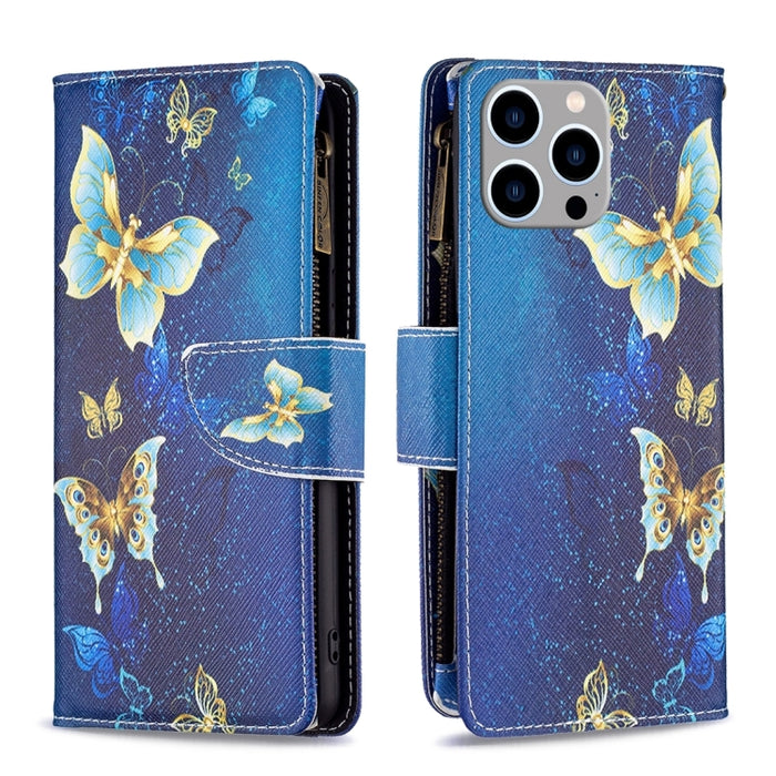 Estuche de cuero para teléfono con cremallera y patrón de dibujo coloreado