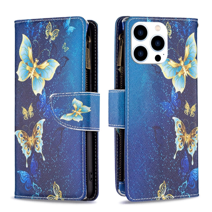Estuche de cuero para teléfono con cremallera y patrón de dibujo coloreado