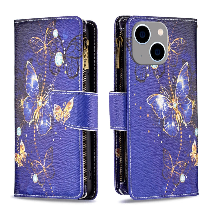 Estuche de cuero para teléfono con cremallera y patrón de dibujo coloreado