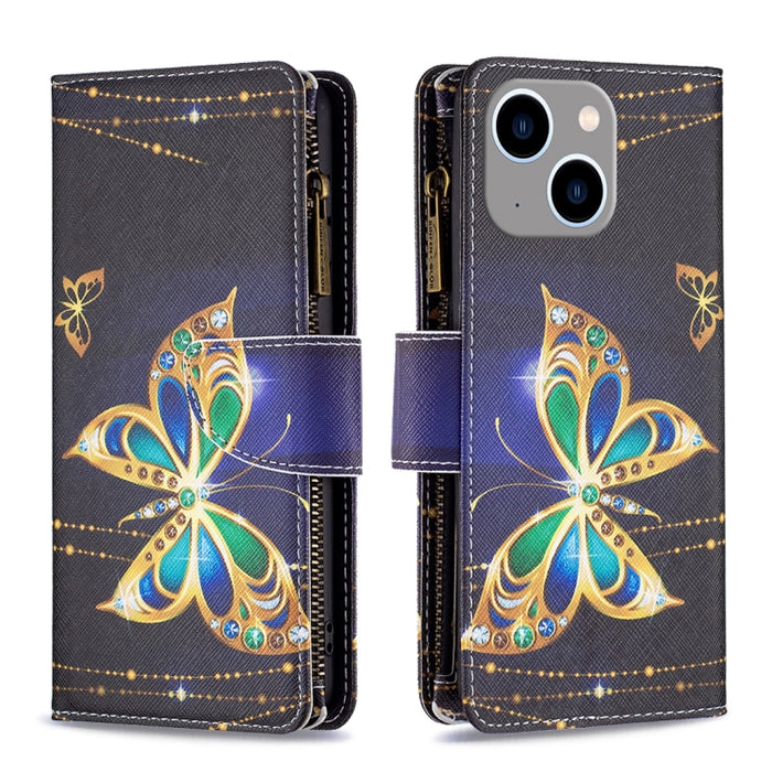 Estuche de cuero para teléfono con cremallera y patrón de dibujo coloreado