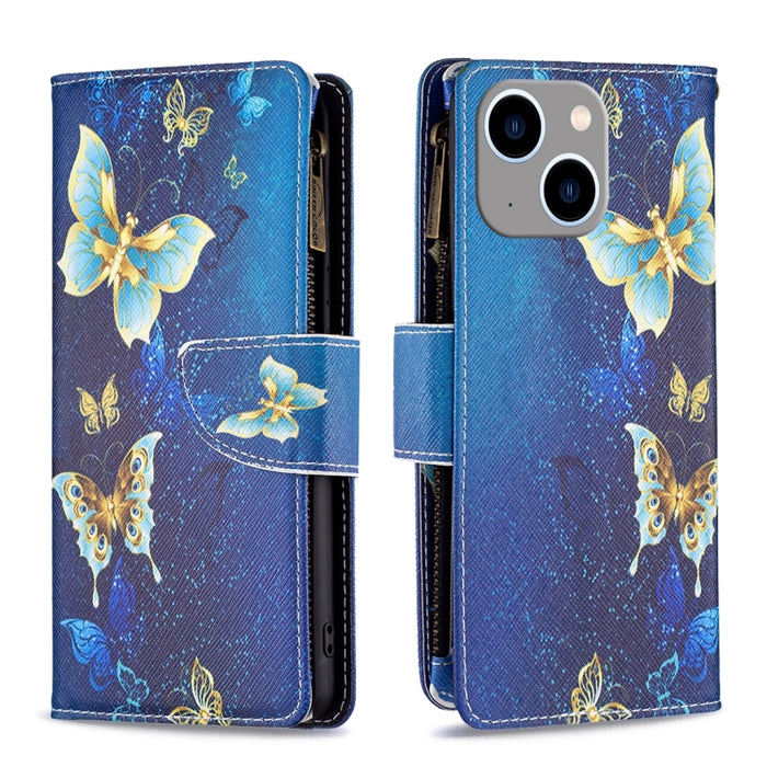 Estuche de cuero para teléfono con cremallera y patrón de dibujo coloreado