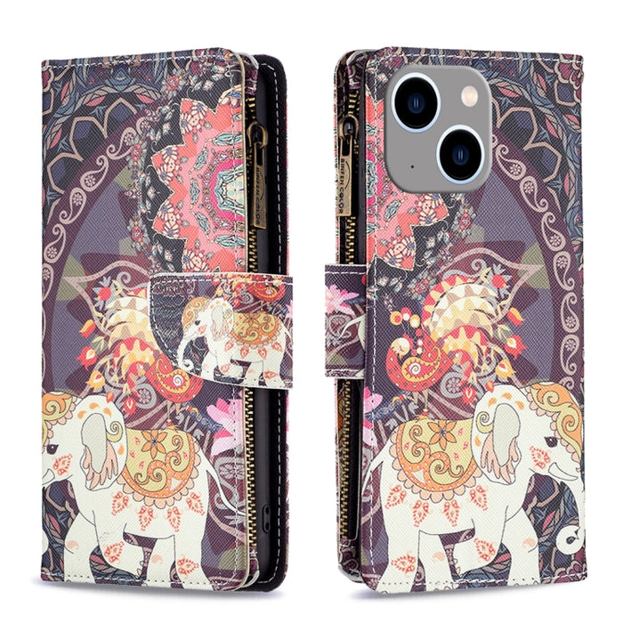 Estuche de cuero para teléfono con cremallera y patrón de dibujo coloreado