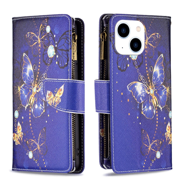 Estuche de cuero para teléfono con cremallera y patrón de dibujo coloreado