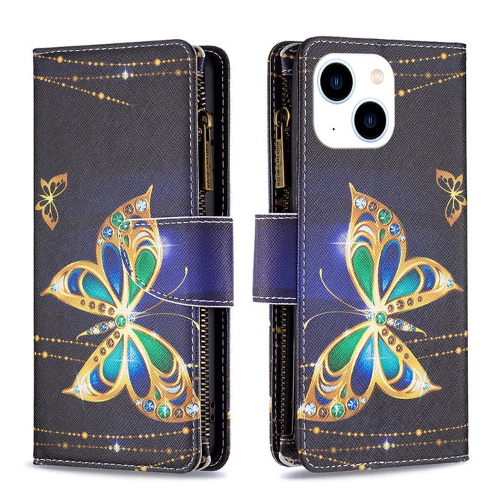 Estuche de cuero para teléfono con cremallera y patrón de dibujo coloreado