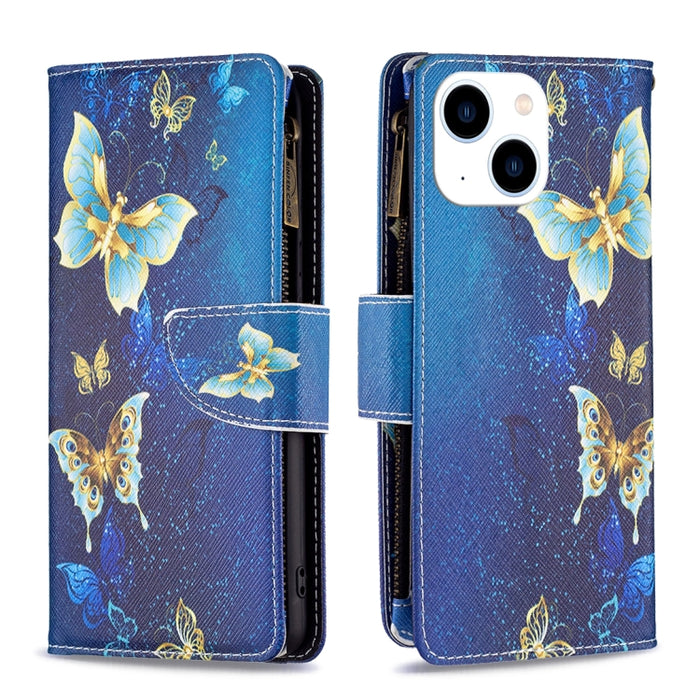 Estuche de cuero para teléfono con cremallera y patrón de dibujo coloreado