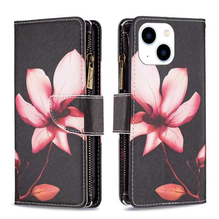 Estuche de cuero para teléfono con cremallera y patrón de dibujo coloreado