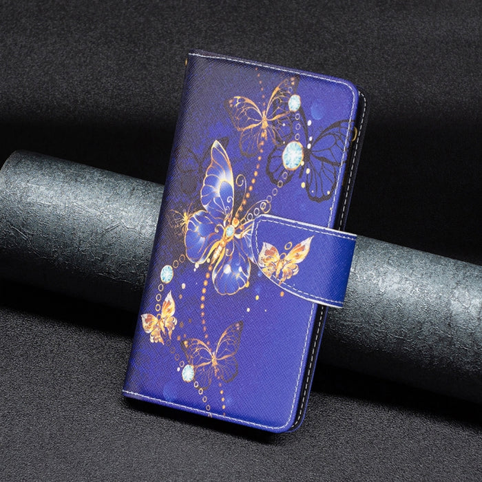 Estuche de cuero para teléfono con cremallera y patrón de dibujo coloreado