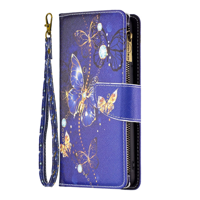 Estuche de cuero para teléfono con cremallera y patrón de dibujo coloreado