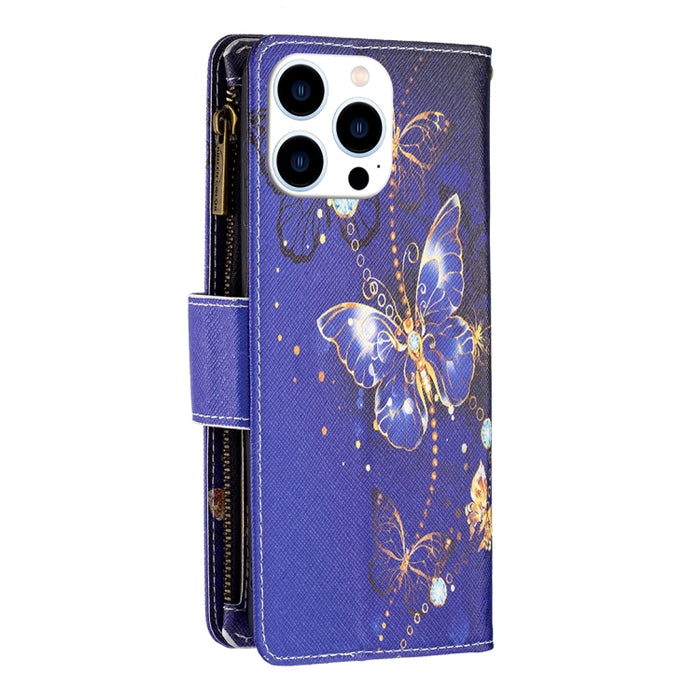 Estuche de cuero para teléfono con cremallera y patrón de dibujo coloreado