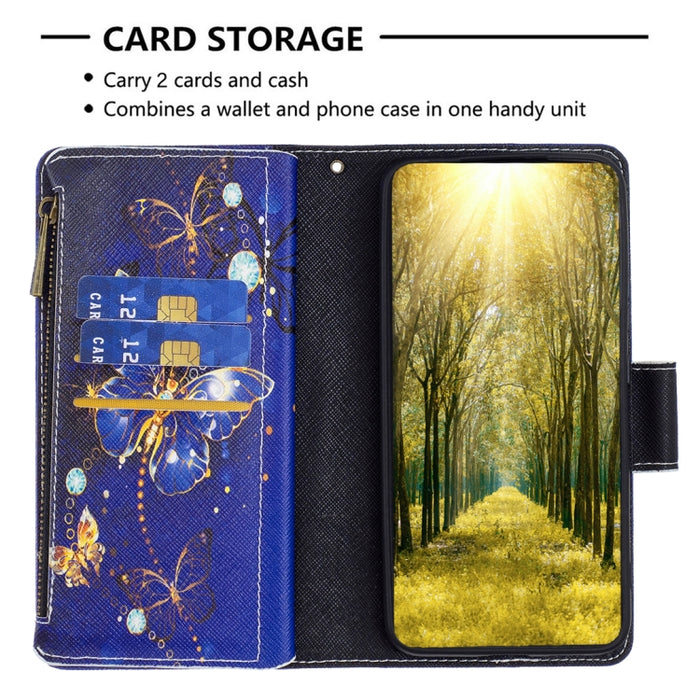 Estuche de cuero para teléfono con cremallera y patrón de dibujo coloreado