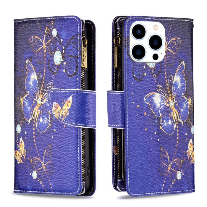 Estuche de cuero para teléfono con cremallera y patrón de dibujo coloreado