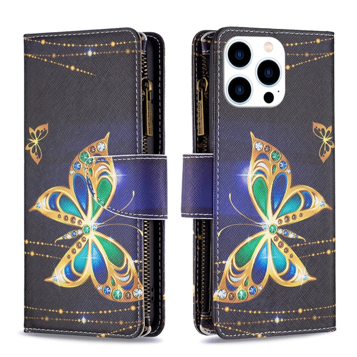 Estuche de cuero para teléfono con cremallera y patrón de dibujo coloreado
